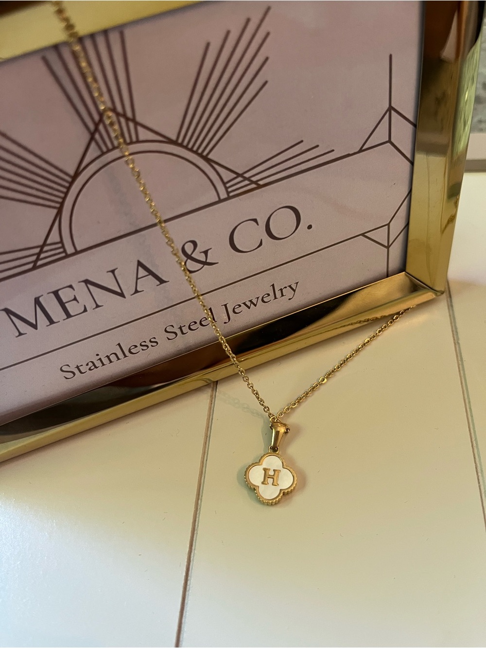 Gold Stainless Steel Clover Initial 'H’ Necklace with a Beautiful Back Option